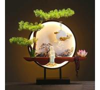 Artificial Bonsai Tree with LED Lamp Ring, Zen Pine Faux Potted Plant for Desk Home Office Decoration, Gift