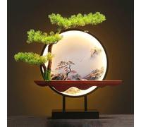 Artificial Bonsai Tree with LED Lamp Ring, Zen Pine Faux Potted Plant for Desk Home Office Decoration, Gift