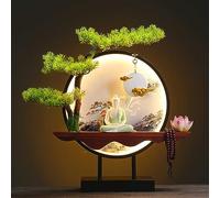 Artificial Bonsai Tree with LED Lamp Ring, Zen Welcome Pine Faux Potted, Modern Decoration Housewarming Gift for Home Office Book Shelf