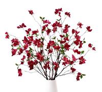 Artificial Bougainvillea Flower Branches Silk Bougainvillea Stems with Dried Tree Twigs Real Touch Faux Greenery Stems for Home Indoor Outdoor Decor Floral Bouquet Arrangements (Fuchsia - Pack of 4)