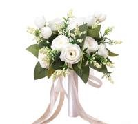 Artificial Bouquet 26cm Cream Pink Wedding Decor Artificial Bouquet(Creamy White)