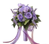 Artificial Bouquet 26cm Cream Pink Wedding Decor Artificial Bouquet(Purple) | Lightweight 90g design, easy to carry, for outdoor ceremonies, won't shed petals easily