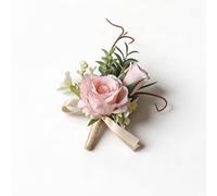 Artificial Boutonnieres Flowers, Rose Corsage Classic Buttonhole Pearl White Roses Groom's Chest Flower Wedding Wrist Corsage for Women Men(Pink)