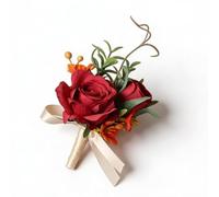 Artificial Boutonnieres Flowers, Rose Corsage Classic Buttonhole Pearl White Roses Groom's Chest Flower Wedding Wrist Corsage for Women Men(Red)