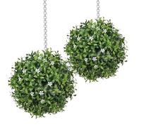 Artificial Boxwood Topiary Ball - Faux Boxwood Balls Plants, 2 Pieces Hanging Decorative Green for Home Decoration | Realistic Artificial Plant Ornaments For Indoor, Outdoor, Courtyard