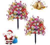 Artificial Boxwood Topiary Ball Trees Outdoor with Ground Spike Set of 2, 23" Violet UV Resistant Evergreen with Stake,Fake Shrubs Eucalyptus Plant Bushes for Spring Summer Porch Garden