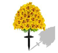 Artificial Boxwood Topiary Ball Trees with Ground Spike for Outdoors, 15" Realistic Faux Plants with Pansies, UV Resistant Artificial Fake Bushes Shrubs for Home Garden Yard Porch Decor (1PC Yellow)