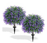 Artificial Boxwood Topiary Balls / Lavender | 2-Pack 23" UV-Resistant Faux Evergreen Shrubs w/ Ground Spikes - Indoor/Outdoor Patio Garden