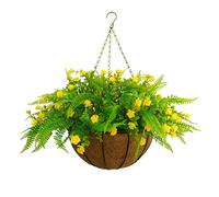 Artificial Bracken Grass Yellow Milan flower Home Wedding Outdoors Cute Decoration DIY Chain Hanging Basket (Yellow, Green -Big basket)
