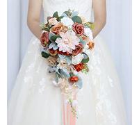 Artificial Bridesmaid Bouquets, Cascading Burnt Orange Bridal Bouquet for Wedding Ceremony Anniversary, Bridal Shower, Party and French Rustic Vintage Wedding