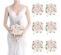 Artificial Bridesmaid Bouquets Set of 6-7 Inch Bridesmaid Flower Bouquet Peach Pink Rose Babys Beath Small Floral Bouquet for Wedding Holding Flowers,Bridal Shower Wedding Ceremony Anniversary