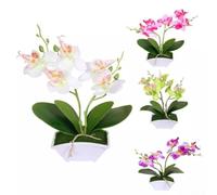 Artificial Butterfly Orchid Bonsai Realistic Fake Flower in Pot for Home Office Hotel Shop Cafe Table Decoration, Indoor Lifelike Plastic Cloth Plant with 2 Flowering Branches 5 Flowers(Pink)