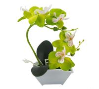 Artificial Butterfly Orchid Bonsai Realistic Fake Flower in Pot for Home Office Hotel Shop Cafe Table Decoration, Indoor Lifelike Plastic Cloth Plant with 2 Flowering Branches 5 Flowers(Green)