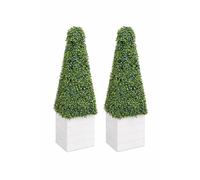 Artificial Buxus Pyramid Topiary Cone Plant 3ft (90cm) with White Planter, UV Resistant Faux Boxwood Tree for Indoor Outdoor Garden Patio Entrance Decor