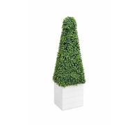 Artificial Buxus Pyramid Topiary Cone Plant 3ft (90cm) with White Planter, UV Resistant Faux Boxwood Tree for Indoor Outdoor Garden Patio Entrance Decor