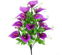 Artificial Calla Lily Bouquet with 18 Lifelike Silk Blooms for Home Office Garden and Party Decoration Year Round (Purple)