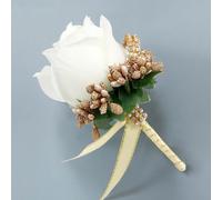 Artificial Calla Lily Flower, Silk Ribbon Chest Flowers For Bride Groom Bridesmaid And Guests, For Anniversary Dance Party Decorations (4PC white gold)