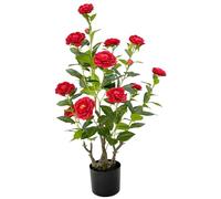 Artificial Camellia Tree, 32 Inch Waterproof Camellia Plant, Fake Flower Tree with Flexible Branches, Indoor Outdoor Artificial Tree for Office Home Porch Housewarming Gift, camellia plants live