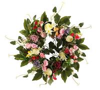 Artificial Camellia Wreath with Green Leaves,Four Seasons Front Door Wreath Brightens for Indoor Outdoor,Flowers Floral Door Wreath for Wedding Birthday Living Room Decor