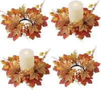 Artificial Candle Maple Garland - Fall Candle Maple Rings | Floral Candlee Ring Pillars | Artificiall Candlle Garlands, Small Wreath Pillar Candles Holder, Farmhouse Wreaths, Festival Holiday