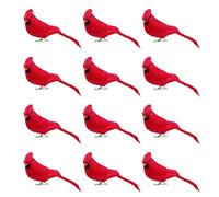 Artificial Cardinal Birds Christmas Tree Red Bird with Clip Simulated Animal with Plume 12PCS, Garden Red Bird Figure
