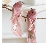 Artificial Cardinals 2 Pack Christmas Birds Clip-on Tree Topper Ornaments - White Feathers, Foam, Glitter Mini Birds for DIY Craft, Tree, Wedding, Home, Garden Decoration (Pink)