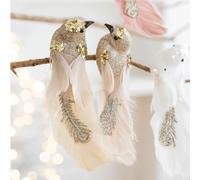 Artificial Cardinals 2 Pack Christmas Birds Clip-on Tree Topper Ornaments - White Feathers, Foam, Glitter Mini Birds for DIY Craft, Tree, Wedding, Home, Garden Decoration (Gold)