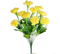 Artificial Carnation Bouquet Featuring 10 Silk Blooms for Home Office Studio or Outdoor Patio Decoration All-Year Use (Yellow)
