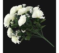 Artificial Carnation Bush 18 Head Large Silk Flowers with Gyp | 46cm Tall Faux Flower Arrangement for Grave, Cemetery Memorials, Home Décor & Wedding (Ivory, 1 Bunch)