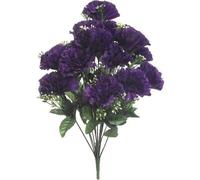 Artificial Carnation Bush 18 Head Large Silk Flowers with Gyp | 46cm Tall Faux Flower Arrangement for Grave, Cemetery Memorials, Home Décor & Wedding (Purple, 1 Bunch)