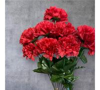 Artificial Carnation Flower Bunch - 12-Head Faux Silk Carnations for Home, Wedding & Event Décor (Red)
