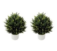 Artificial Cedar Topiary Ball Tree with Potted 19.6", Set of 2 Outdoor Faux Plants UV Resistant Fake Bushes Shrubs for Garden, Yard Decor