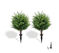 Artificial Cedar Topiary Ball Trees,2 Sets of 25'' Artificial Trees Fake Evergreen Plants with Ground Spike, UV Resistant Artificial Plants for Outdoor Indoor Garden Front Porch (Cedar)