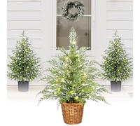 Artificial Cedar Trees for Outdoors with Lights,Pre-Lit Green Cypress Christmas Tree,Realistic PE Branch Pine Plants Pot,Xmas Home Front Porch Decor,Office Garden Indoor Use (2FT, 1 Pack)