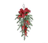 Artificial Cedar Wreath, 50Cm Winter Door Garlands Decor With Natural Pine Cones Red Berries Bow For Indoor Outdoor Holiday Decoration