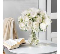 Artificial-Centerpieces-Floweroyal Decoration-Silk Flowers - Gorgeous 4 Bunches of Silk Peony Artificial Flowers - White Peonies Bouquets for Wedding Party, Home Decor