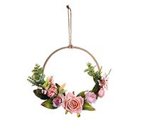 Artificial Champagne Rose Wreath Wall Hanging Front Door Wreath Round Frame Floral Garland Hanging Flower Wreaths For Wedding Home Decor