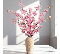 Artificial Cherry Blossom Branches,3PCS Faux Cherry Blossom Stems Peach FlowerSilk Peach Flowers Bulk Plum Blossom Flowers with Leaves Cherry for Spring Wedding Indoor Outdoor DIY Party Decor,Pink