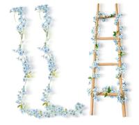 Artificial Cherry Blossom Garland, Pack of 2 1.8 m Flower Garland, Hanging Vine Silk Flowers Decor, 120 Flower Heads, Artificial Flowers, Hanging, Blue Artificial Flowers for Wedding, Party, Home,
