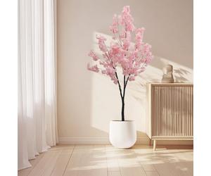 Artificial Cherry Blossom Tree, 180cm NO INSTALLATION NEEDED Realistic Fake Blooming Flower Tree, Large Pink Plant WishingTree with Fake Silk Flower & Natural Wood Trunk, Faux Floral Potted Plant