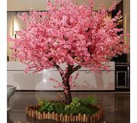 Artificial Cherry Blossom Tree with Leaves, Artificial Cherry Blossom Tree Cherry Tree Handmade Pink Fake Wishing Tree, Handmade Fake Cherry Blossom Tree Pink Flowers,Round-1.5x1.5m
