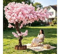 Artificial Cherry Blossom Tree with Natural Wood Trunk & Lifelike Flowers for Home Office, Party, Wedding Decor, Indoor/Outdoor, 200cm/6.5ft Tall