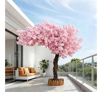 Artificial Cherry Blossom Trees Pink, Artificial Cherry Tree Large Pink, Handmade Light Pink Gorgeous Fake Vines Flowers, For Home Wedding Party Garden Office,002,1.5 * 1.5m/5 * 5ft