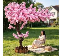 Artificial Cherry Tree Large Pink Plant Wishing Tree Handmade Fake Silk Flower Blossom Party Restaurant Mall Decoration,1.2x1m/3.9x3.2ft