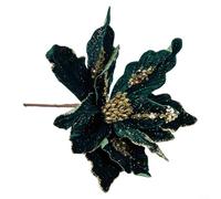 Artificial Christmas Cloth Flowers with Flexible Stem for Holiday Decoration on Trees, Wreaths, Centerpieces, Staircases, and Mantels (Deep Green)