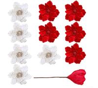 Artificial Christmas Flower Wreath 3-Tier Red White 10pcs Holiday | Fabric wire and foam construction Lifelike layered floral design for mantels doors and tables Size 10.5x5x27cm set of 10