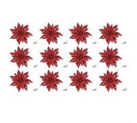 Artificial Christmas Flowers 12pcs 10cm Plastic Multicolor Decoration | Lifelike design with vibrant pink red gold silver white colors crafted from plastic for indoor arrangements and wreaths