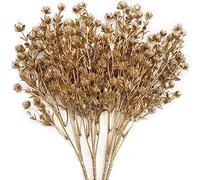 Artificial Christmas Flowers, Golden Baby Breath Gypsophila Plastic Plant Fake Plants for Wedding Bridal Bouquet Party Indoor Home Office Table Centerpieces Arrangements DIY Decoration - Gold 4 Pack