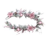 Artificial Christmas Garland,6 Feet Pink Christmas Pine Needles Wreath with Pine Cones and Flower for Indoor Home Front Door Window Mantel Stairs Fireplace Xmas Party Decor