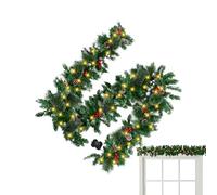 Artificial Christmas Garland with Lights for Party Decoration Festive Leaf Garland with Red Berries for Outdoor Indoor Fireplace Wall Tree Window